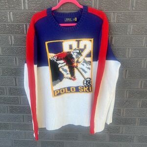 Polo by Ralph Lauren retro 1992 Colorblock Ski Crewneck Sweater - Blue/White/Red